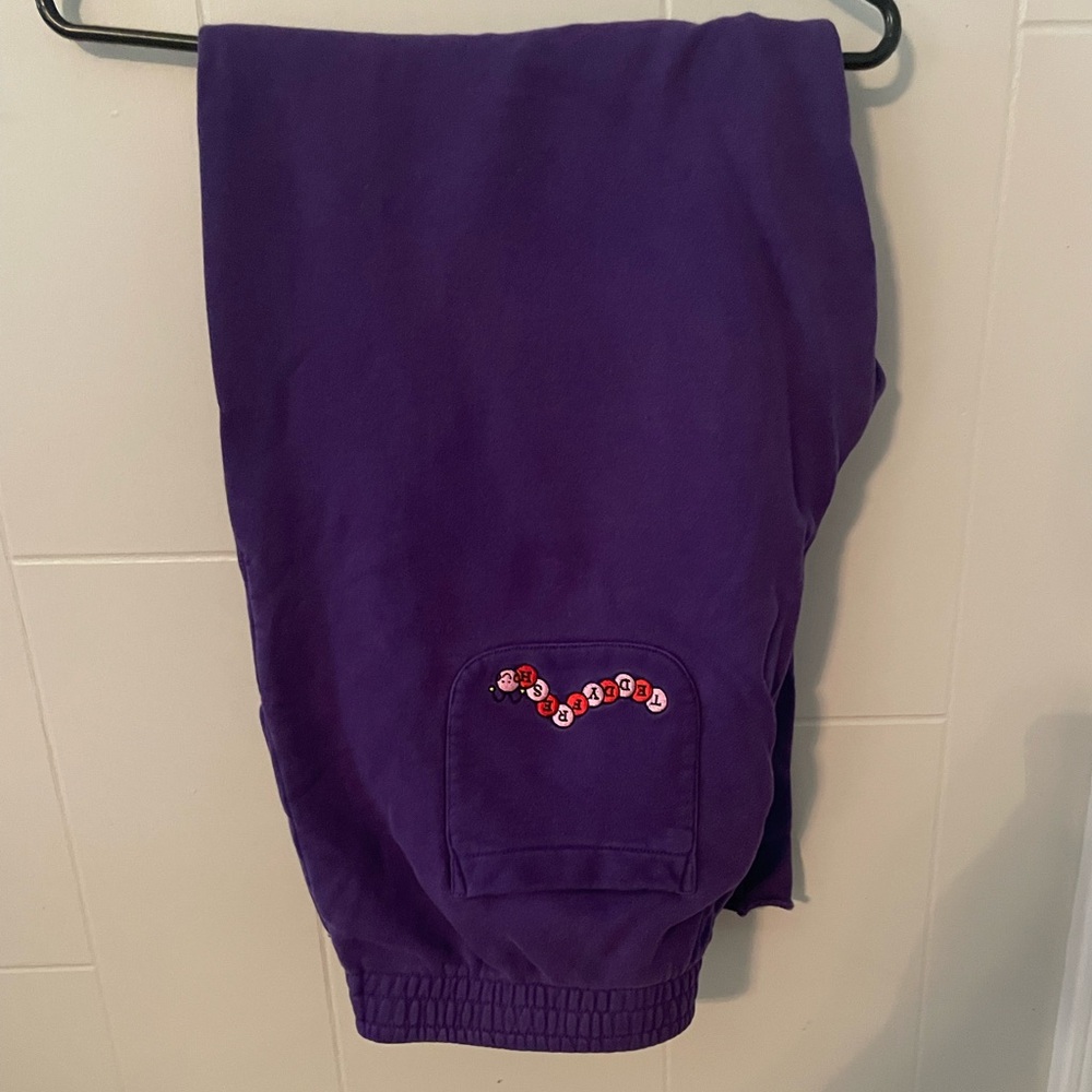 Teddy Fresh Purple Straight Leg Sweatpants with Embroidered Caterpillar